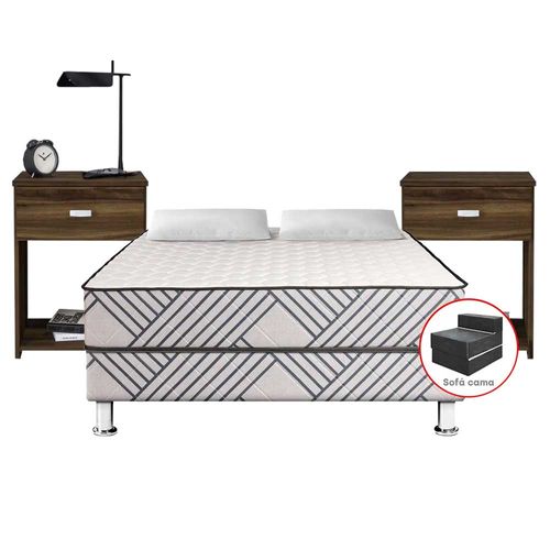 Pack VIVA HOME Cama Palmera 2 Plazas + Sofá Cama + Veladores Miami Avellana