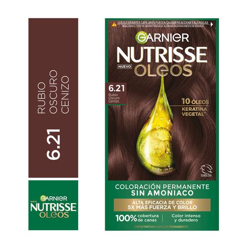 Tinte Capilar Garnier NUTRISSE Oleos 6.21 Rubio Oscuro Cenizo Caja 1un