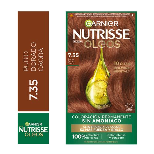 Tinte Capilar Garnier NUTRISSE Oleos 7.35 Rubio Dorado Caoba Caja 1un