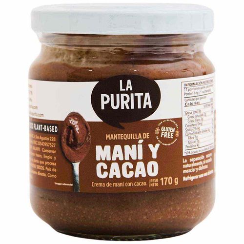 Mantequilla de Maní LA PURITA con Cacao Pote 170g