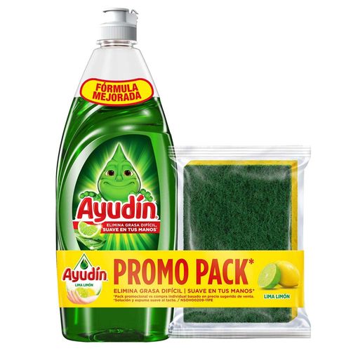 Lavavajilla Líquido AYUDIN Limón y Sábila 640ml + Esponja