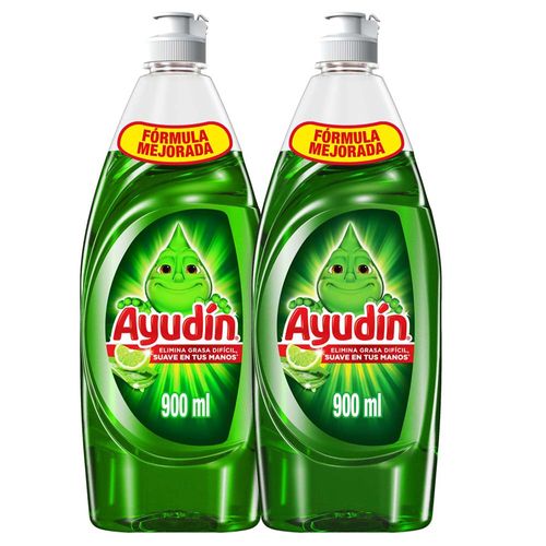 Lavavajilla Líquido AYUDIN Limón y Sábila 900ml x2un