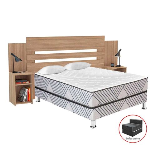 Pack VIVA HOME Cama Palmera 2 Plazas + Sofá Cama + Cabecera con Veladores