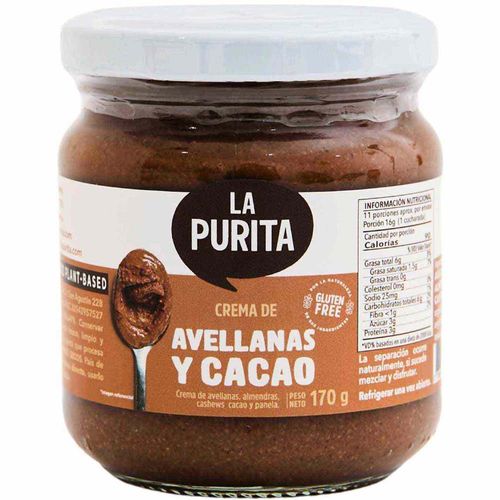 Crema de Avellana LA PURITA con Cacao Pote 170g