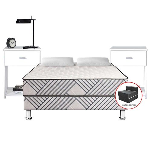 Pack VIVA HOME Cama Palmera 2 Plazas + Sofá Cama + Veladores Miami Blanco