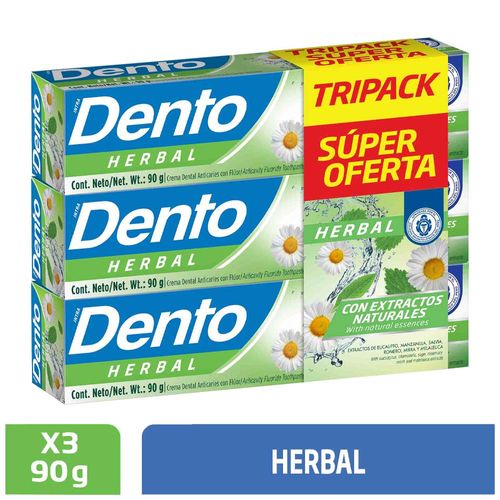 Crema Dental DENTO Herbal 90g x 3un