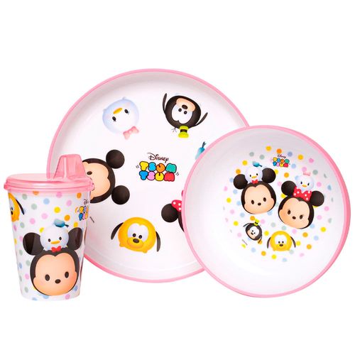 Set Platos + Vaso 3piezas Tsum Tsum Rosa