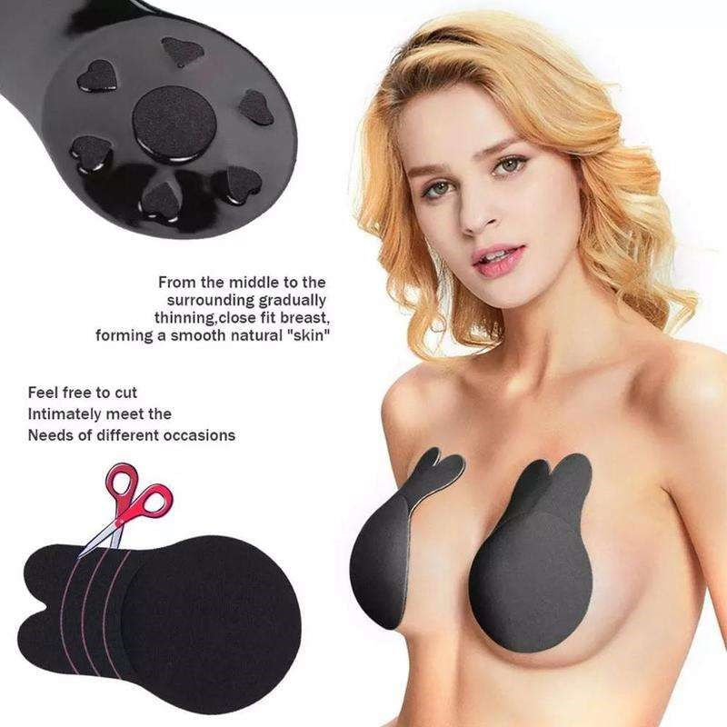 Brasier-Invisible-push-Up-orejas-de-conejo-adhesivo-para-damas---Negro---L-XL