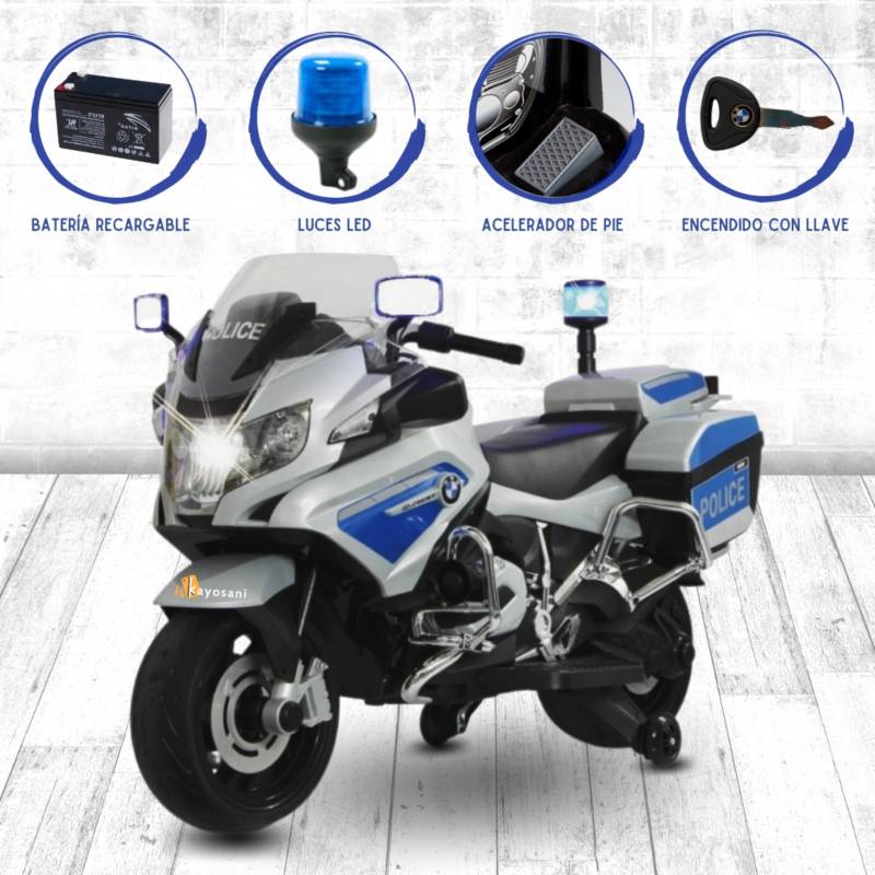 Moto-a-Bateria-para-Ninos-POLICE-USB-Gray-licenced