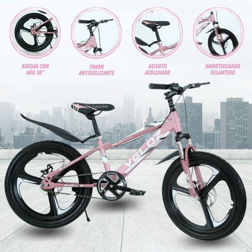 BICICLETA DEPORTIVA ARO 20 «VELOZ» ROSADO