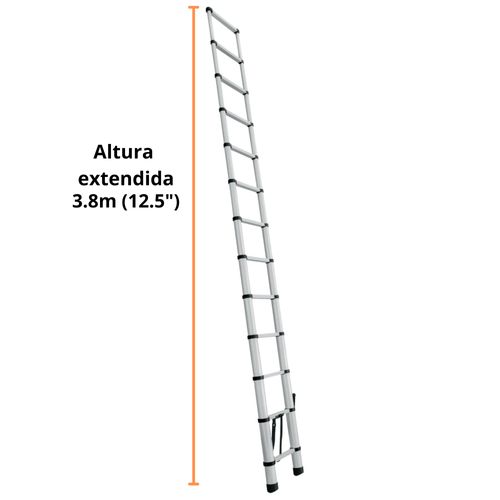 Escalera telescópica 13 peldaños, extensión retráctil capacidad 102 kg