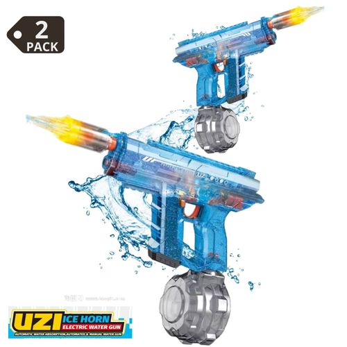 Pack 2 Pistolas de Agua UZI Automáticas Azules con Luces LED