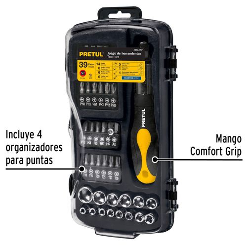 Dados y puntas para destornillar herramienta para mecánico 39 piezas