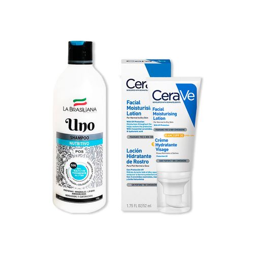 Shampo Uno + Cerave Crema Hidratante Facial SPF 30 AM 52ml