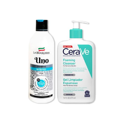 Shampo Uno + Cerave Gel Limpiador Espumoso Foaming Cleanser 473ml