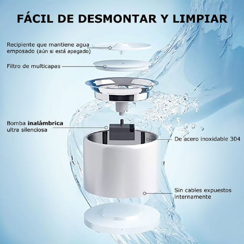 Fuente-de-agua-para-gatos-de-acero-inoxidable-SMART-2L-con-APP-movil-PETKIT