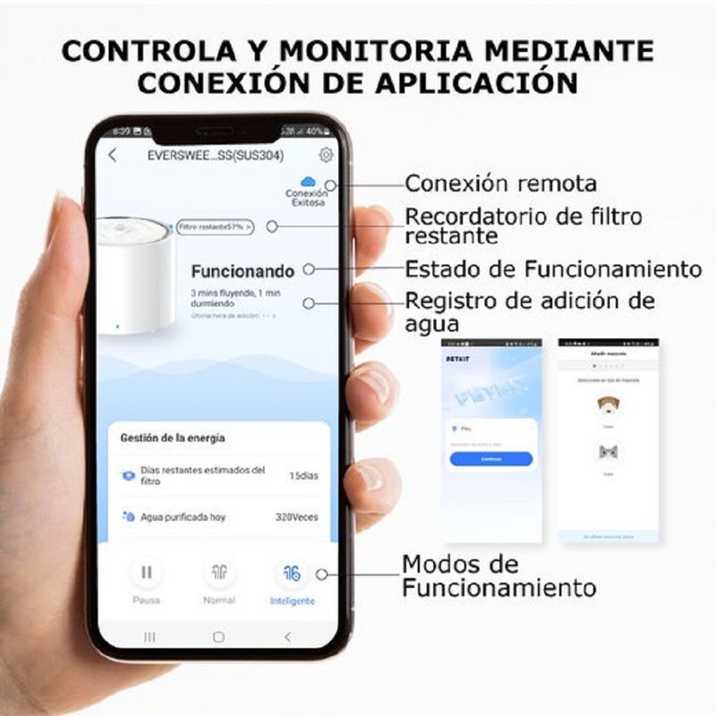 Fuente-de-agua-para-gatos-de-acero-inoxidable-SMART-2L-con-APP-movil-PETKIT