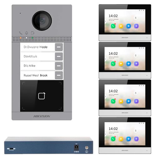 KIT VIDEO PORTERO IP MÓDULO LECTOR 4 DEPARTAMENTOS HIKVISION 1080P APP