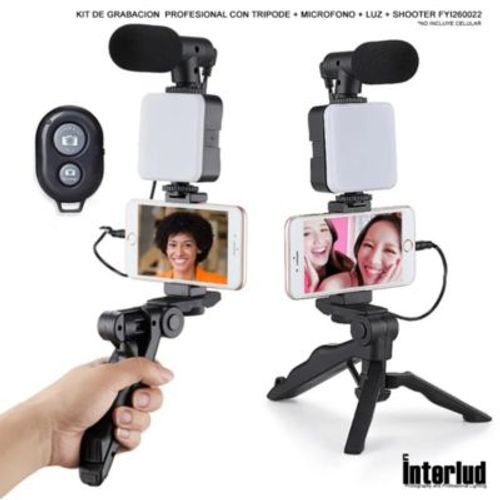 Kit de Grabacion Tripode  Microfono  Luz Shooter Intelrud FYI260022