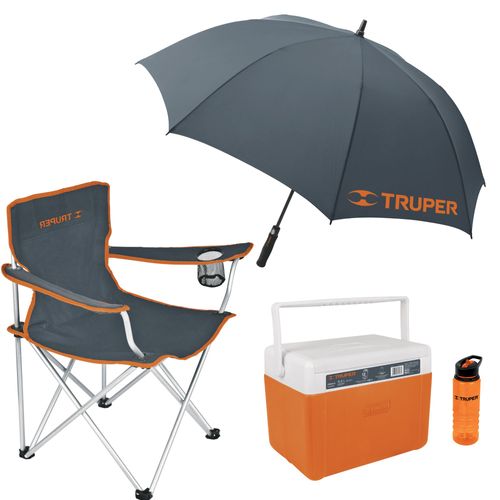 Combo Silla de playa camping plegable sombrilla cooler