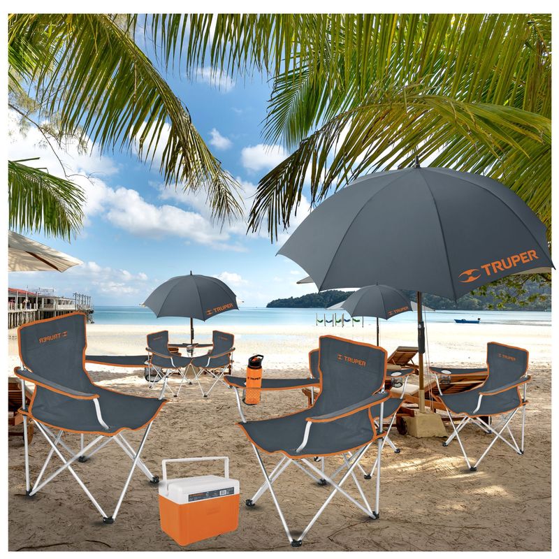 Combo-Silla-de-playa-camping-plegable-sombrilla-cooler