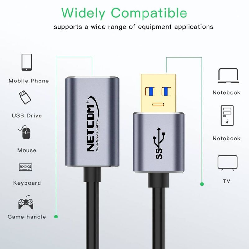 Cable-Extension-Usb-30-Macho-A-Hembra-1-Metro-NETCOM-5Gbps