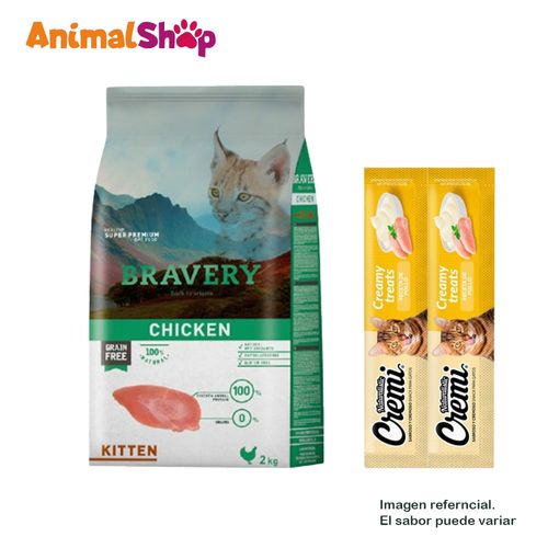 Comida De Gatitos Bravery Pollo 2 Kg + 2 Cremi