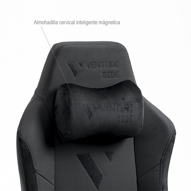 Silla-Gamer-Venture-Side-Prime-Negro-Cuero-Almohadilla-Inteligente-Magnetica-Reclinable