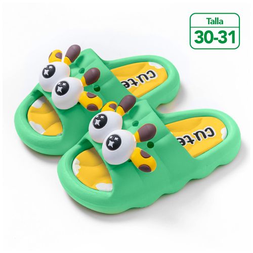 Sandalias Kawaii para Niños Diseño 3D Jirafa Verde Z35 Talla 30-31