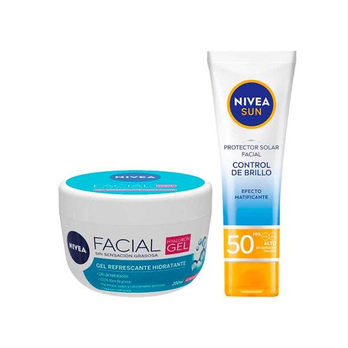 Pack NIVEA Bloqueador Shine Control 50 FPS 50ml + Facial Hyaluron Gel Ácido Hialurónico 200ml