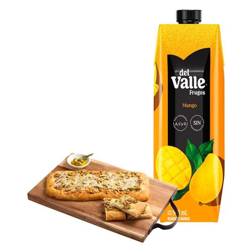 Pack Focaccia de Aceituna Refrigerada 1un + Bebida FRUGOS Sabor a Mango Caja 970ml