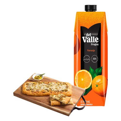 Pack Focaccia de Aceituna Refrigerada 1un + Bebida FRUGOS Sabor a Naranja Caja 970ml