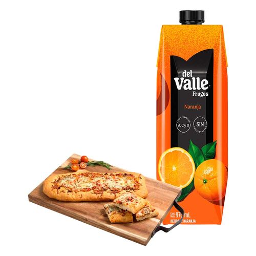 Pack Focaccia con Tomate Refrigerado 1un + Bebida FRUGOS Sabor a Naranja Caja 970ml