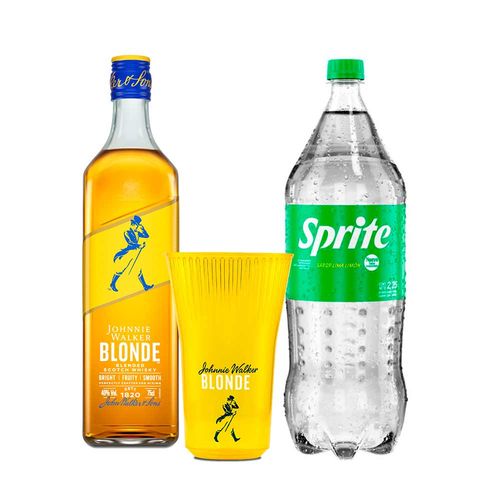 Pack Whisky JOHNNIE WALKER Blonde 750ml + Vaso + Gaseosa SPRITE Botella 2.25L