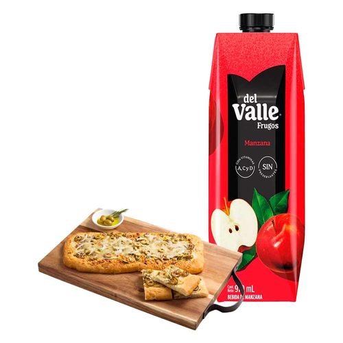 Pack Focaccia de Aceituna Refrigerada 1un + Bebida FRUGOS Sabor a Manzana Caja 970ml