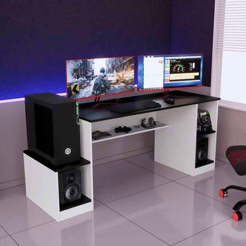 Escritorio Gamer NR 05 180cm Movenda Negro con Blanco