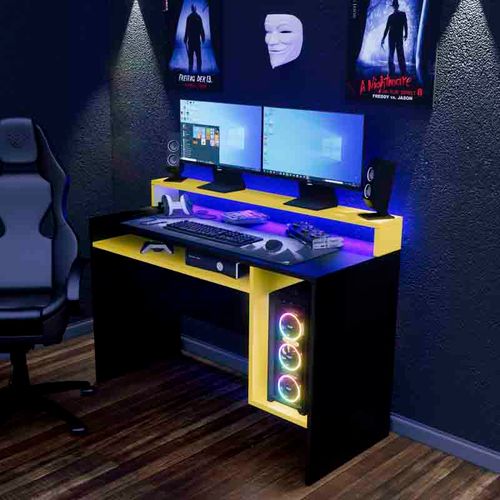 Escritorio Gamer NR 07 120cm Movenda Negro con Amarillo