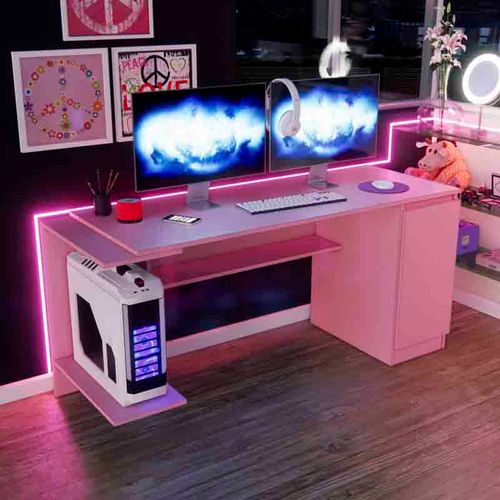 Escritorio Gamer NR 02 167cm 1 Puerta Movenda Rosado