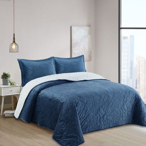 Cubrecama OI25 Velvet Sherpa 1.5 Plazas Azul