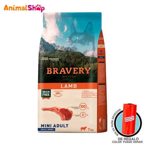 Comida De Perro Adulto Bravery Raza Pequeña Cordero 7 Kg