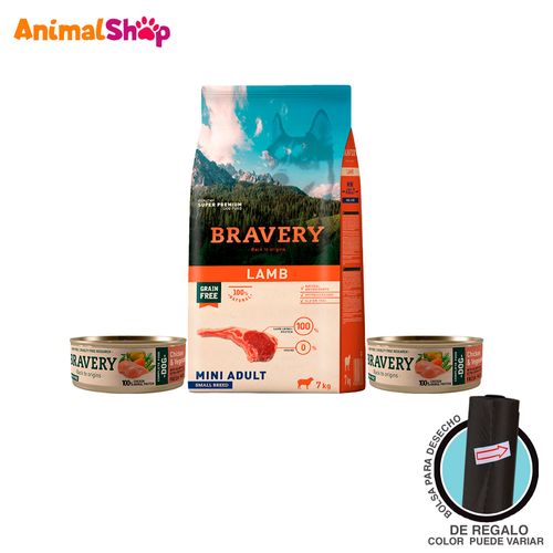 Comida De Perro Adulto Bravery  Cordero 7 Kg + 2 Lta 80 Gr