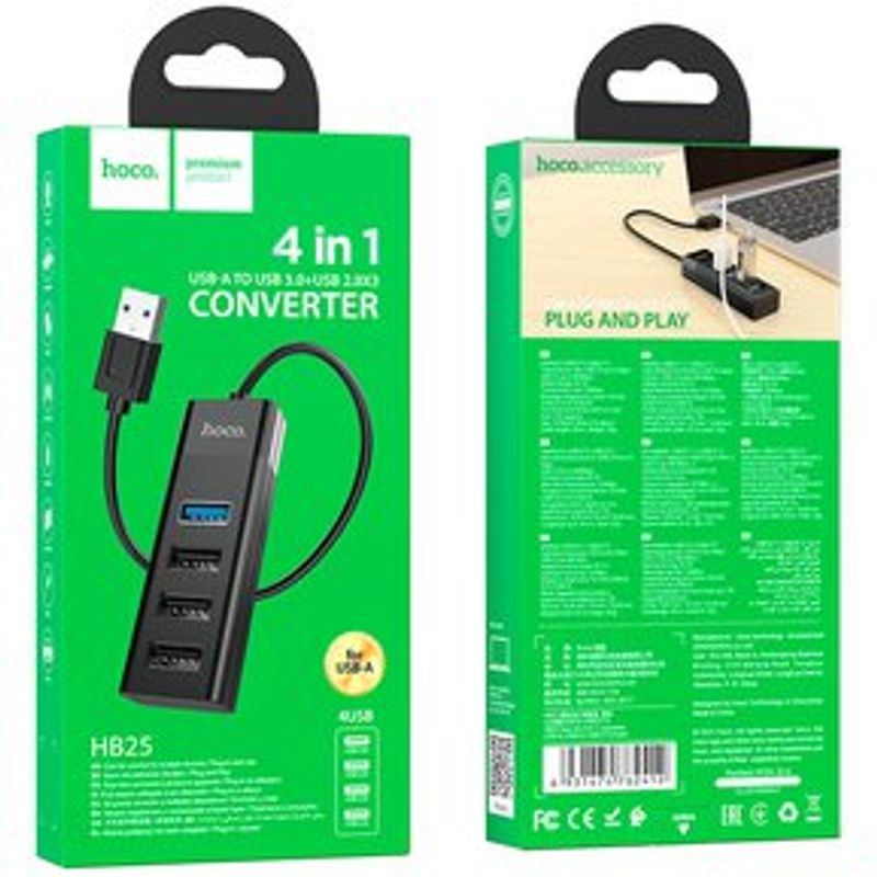 USB-30-Hub-4-Puertos-4-en-1-Usb-30---3-usb-20-HOCO-HB25-30cm