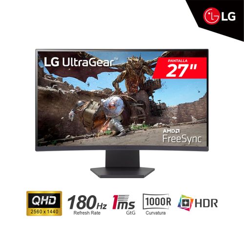 MONITOR LG VA 27 QHD(2560 x 1440) HDR 10 Curvatura 1000R 1ms 180 Hz (2)HDMI (1)DP FreeSync 27GS60QC-