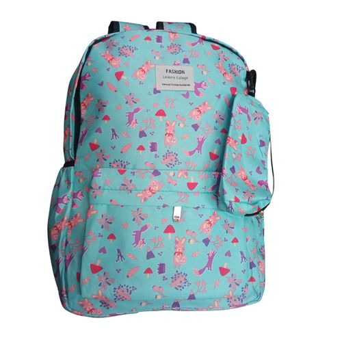 Mochila escolar con cartuchera  poliéster Celeste