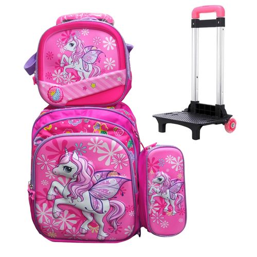 Set de mochila para niñas 4 pcs con base de ruedas 3D