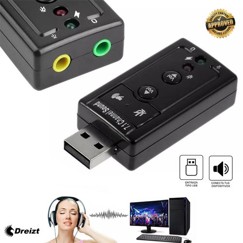 Tarjeta De Sonido Externo para Microfono y Audífonos 7.1 USB Dreizt MIS300014