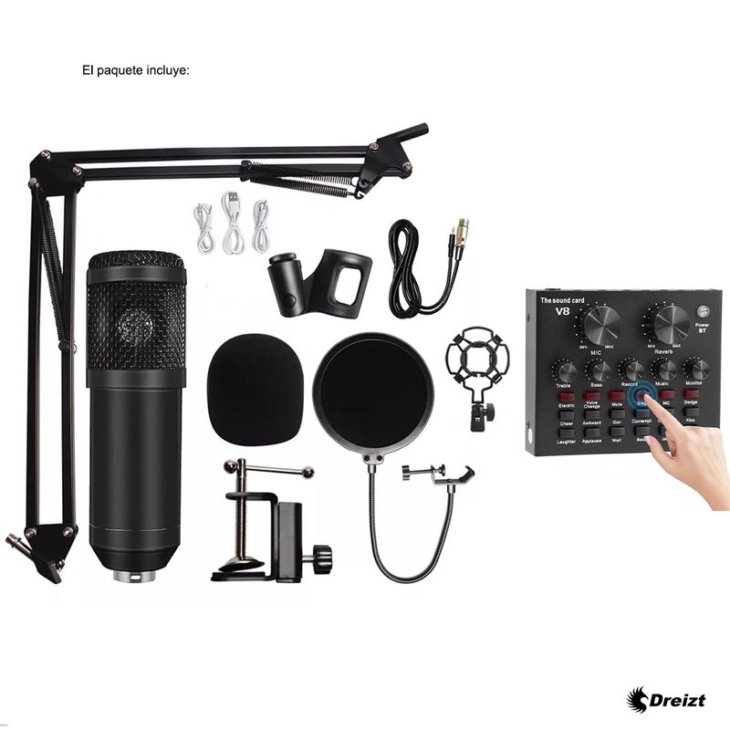 Microfono-Profesional-con-Consola-Tarjeta-de-Sonido-Bm-800-Dreizt-Black