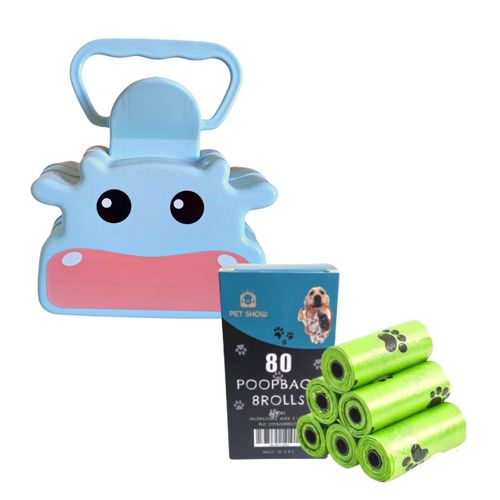 Recogedor De Heces Para Mascotas + 80u Bolsas Biodegradables Ecológicas Celeste