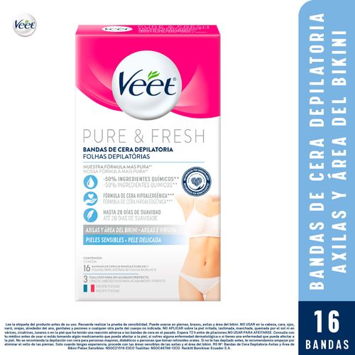 Banda Depilatoria Axilas y Bikini VEET Pure Piel Sensible Caja 16un