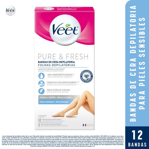 Banda Depilatoria Corporal VEET Pure Piel Sensible Caja 12un